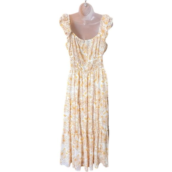 Trixxie Yellow Floral Ruffled Maxi Dress Sz L Milkmaid Boho Cottagecore Prairie - Picture 10 of 14